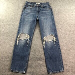 Levis Low Pro Straight Jeans Womens 27 Blue Distressed Straight Leg Ripped Knee